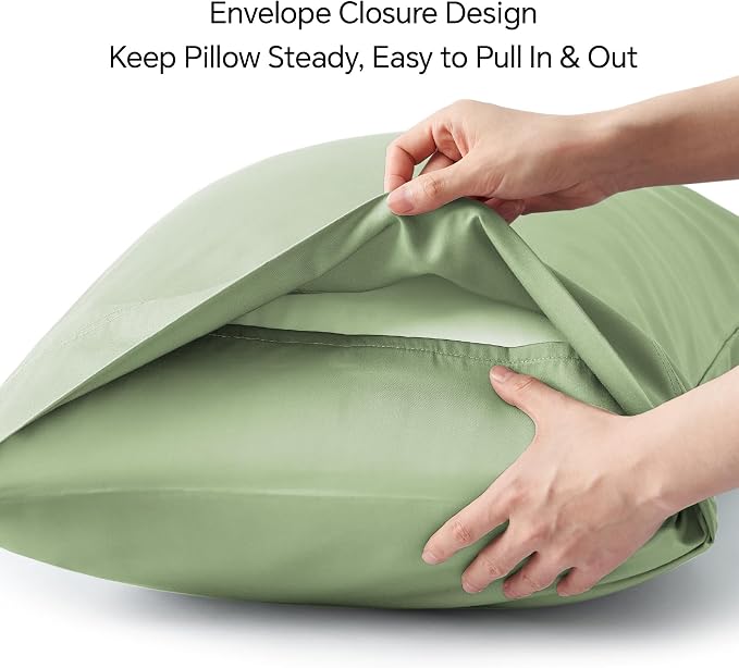 BEDELITE Pillow Cases Standard Size 2Pcs, Rayon from Bamboo, Sage Green | Cooling and Breathable Pillow Cover for Hot Sleepers & Night Sweats, Silky Soft Cozy, Envelope Closure, 20"x26"