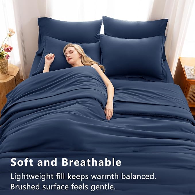 Full Size Comforter Set Navy, 7 Pieces Bed in a Bag | OEKO-TEX Certified, All-Season, Bedroom, 240GSM Down Alternative Comforter, Flat & Fitted Sheets, 2 Pillowcases & 2 Shams