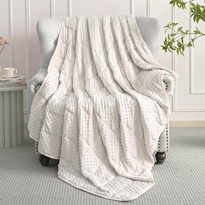 Mr. Sandman Weighted Blanket for Adults, Full Size 12 lbs, 48 x 72 Inches | Cooling Soft Minky for Hot Sleepers; Machine Washable; Filled with Glass Beads; Heavy Bed Throw for Sleep; White