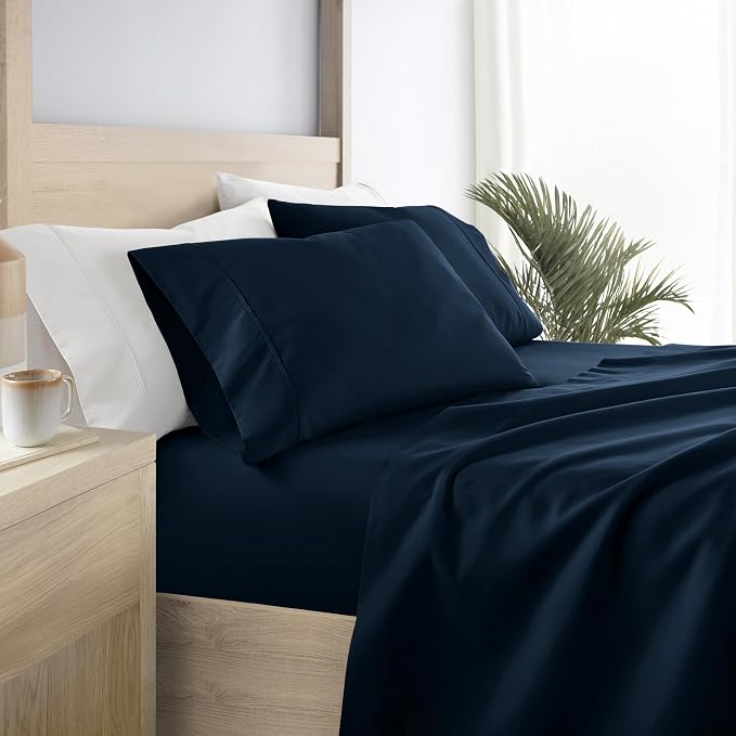 Linen Market Brushed Microfiber Full Sheet Set 4 Piece – Oeko-TEX Certified Ultra Soft & Wrinkle-Free - 16" Deep Pocket Sheets - Easy Care Full Size - Navy