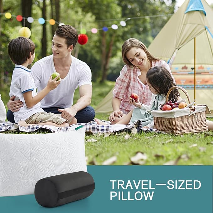 BETU Cooling Small Pillow for Travel & Camping, Adjustable Soft Support Pillow for Backpacking, Hiking Gear, Airplane, Breathable Shredded Memory Foam Pillows for Sleeping with Washable Cover