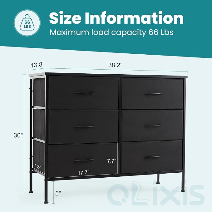 OLIXIS 6 Drawers Storage Organizers Units, Closet Organizers and Storage for Clothes, Fabric Storage Drawer TV Stand for Living Room, Chest of Dresser in 31.5" D x 11.8" W x 31.5" H, Black | Anti-Tip Design, Chest of Drawers with Wooden Top & Sturdy Fr...