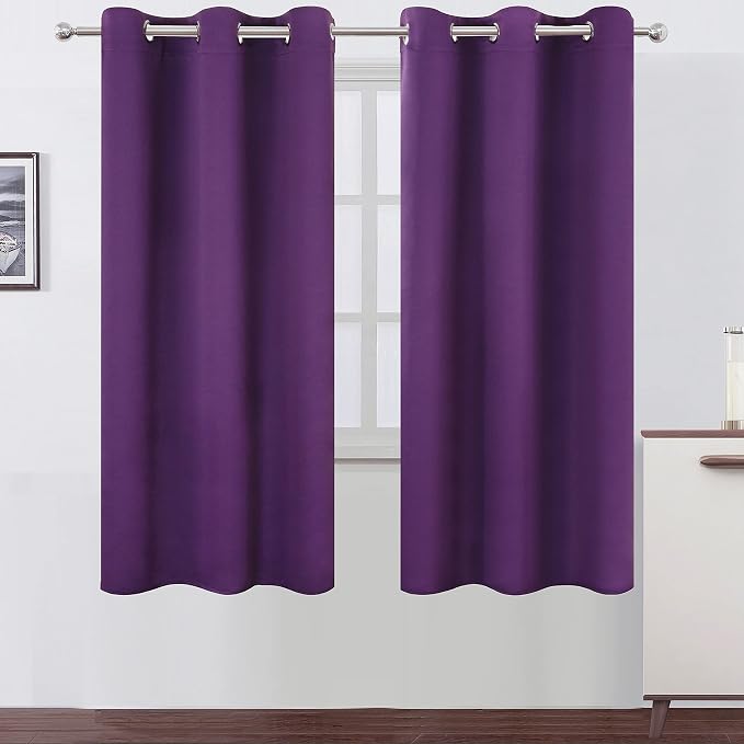 Purple Thermal Blackout Curtains/42 x 72 Inch/Set of 2 Panels Room Darkening Curtains for Bedroom