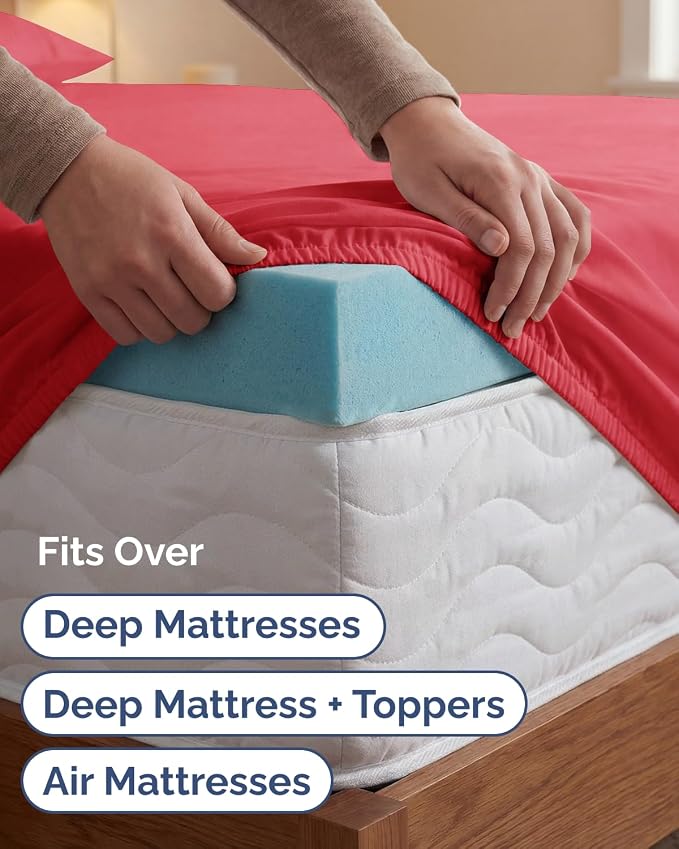Extra Deep Twin XL Sheet Set - 4 Piece College Dorm Room - Red | College Dorm Room Essentials, Easy & Secure Fit, Ultra-Soft, Wrinkle & Fade Free, Comfy Sheets Set with Extra Deep Pockets
