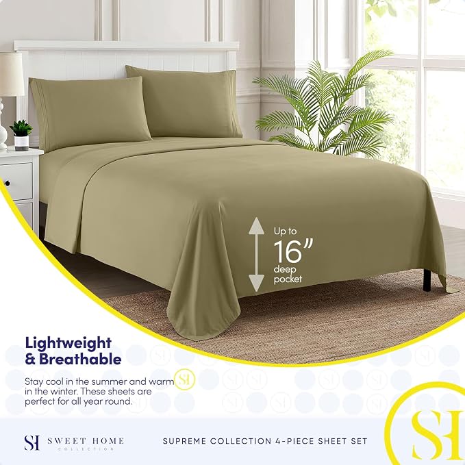Twin Sheets - Breathable Luxury Sheets with Full Elastic & Secure Corner Straps Built In - 1800 Supreme Collection Extra Soft Deep Pocket Bedding Set, Sheet Set, Twin, Sage