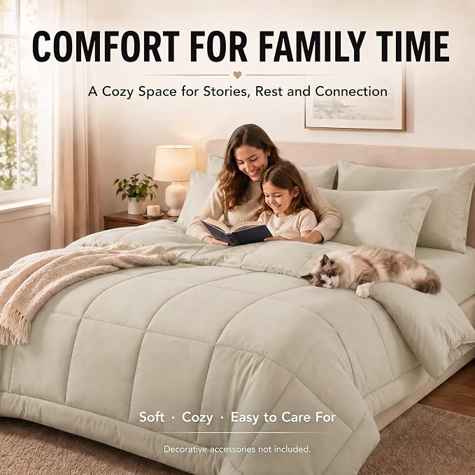 California King Comforter Set Oatmeal - 7 Pieces Bed in a Bag | OEKO-TEX Certified, All-Season, Bedroom, Guest Room, Down-Alternative Comforter + Flat & Fitted Sheets + 4 Pillowcases