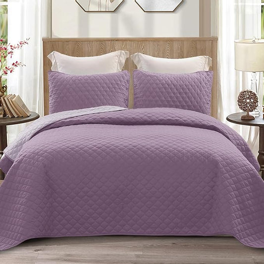 Exclusivo Mezcla Reversible California King Quilt Set, Dusty Lavender | Lightweight Bedspreads with 2 Pillow Shams, Soft Microfiber, All Season Bed Coverlets for Bedroom Guest Room, 112x104 Inch