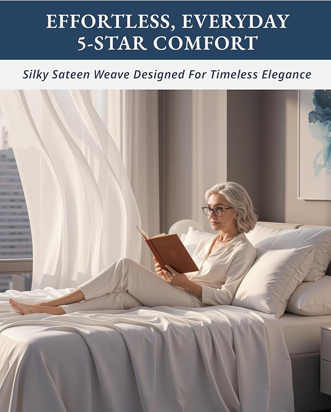 LANE LINEN 100% Egyptian Cotton Sheets Queen Size Sateen Weave - White | Queen Sheets - 4-Piece Set, For A Luxurious Night's Sleep, For A Silky Hotel-Style Bed, Long-Staple Egyptian Cotton