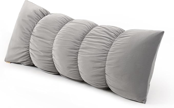 Pat. Pend. Long Body Pillow for Side Sleepers, 39 Inch, Zinc Gray | Full body pillow for adults with a removable, washable soft velvet cover; segmented design for comfortable side sleeping.