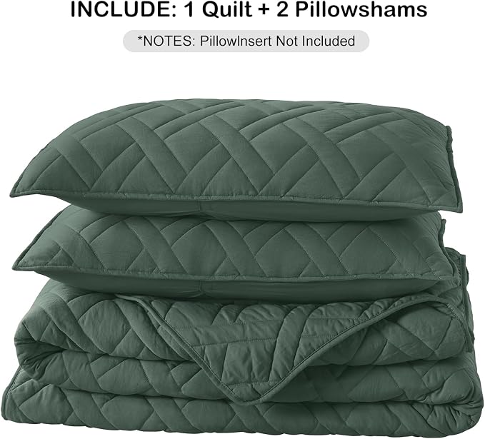 HORIMOTE HOME Quilt Set Queen Size Dark Green, Classic Geometric Diamond Stitched Pattern, Ultra Soft Microfiber Lightweight Bedding Bedspread Coverlet for All Season with 1 Quilt 2 Pillow Shams