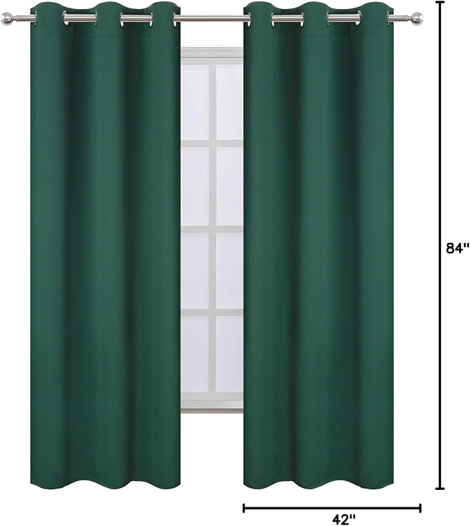 Dark Green Blackout Curtains/42 x 84 Inch/Set of Two Panels Grommet Bedroom Curtains