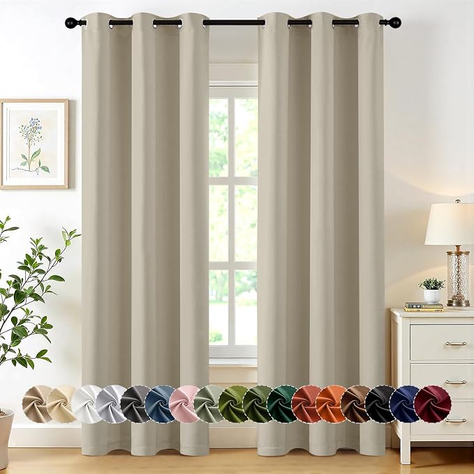 MIULEE Blackout Curtains for Bedroom 2 Panels 40 x 72 Inch Long Sand | Thermal Insulated, Living Room Darkening Grommet Drapes, Noise Reducing, Light Blocking Window Treatments