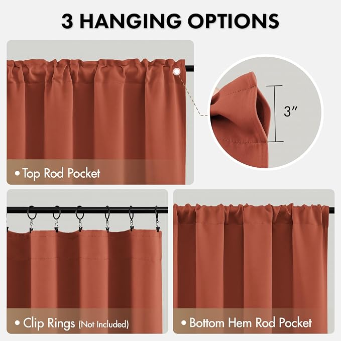 MIULEE 84 Inch Length Burnt Orange Blackout Bedroom Curtains Set of 4 | Thermal Curtains for Summer Heat, Light Blocking Privacy Bedroom Window Drapes, Top&Bottom Rod Pocket, Living Room