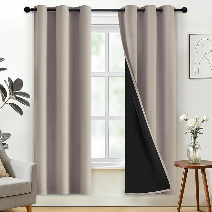 SimpleHome Natural 100% Blackout Curtains Room Darkening Living Room 72L | Curtains for Bedroom,Thermal Insulated Grommet Window Drapes,Curtains for Living Room with Black Back,38 x 72 Inch,2 Panels