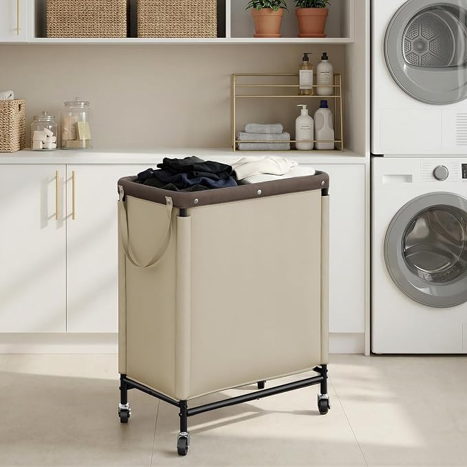 StorageWorks 2 Section Laundry Hamper, 100L Tan Sorter Cart with Wheels | 2 Section Laundry Hamper with Wheels, Tan Sorter Cart, Rolling Organizer for Bedroom, Bathroom, Apartment