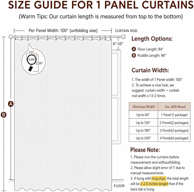 Deconovo 100% Blackout Curtains for Bedroom, Linen Textured Thermal Insulated Drapes with 20 Clip Rings, Noise Reducing Curtains for Nursery, Set of 2, Grey, 100" W x 84" L (Pack of 1)