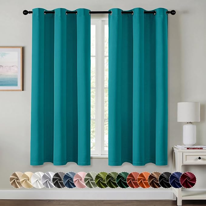 MIULEE Blackout Curtains for Bedroom 2 Panels 40 x 63 Inch Long Teal | Thermal Insulated, Living Room Darkening Grommet Drapes, Noise Reducing, Light Blocking Window Treatments