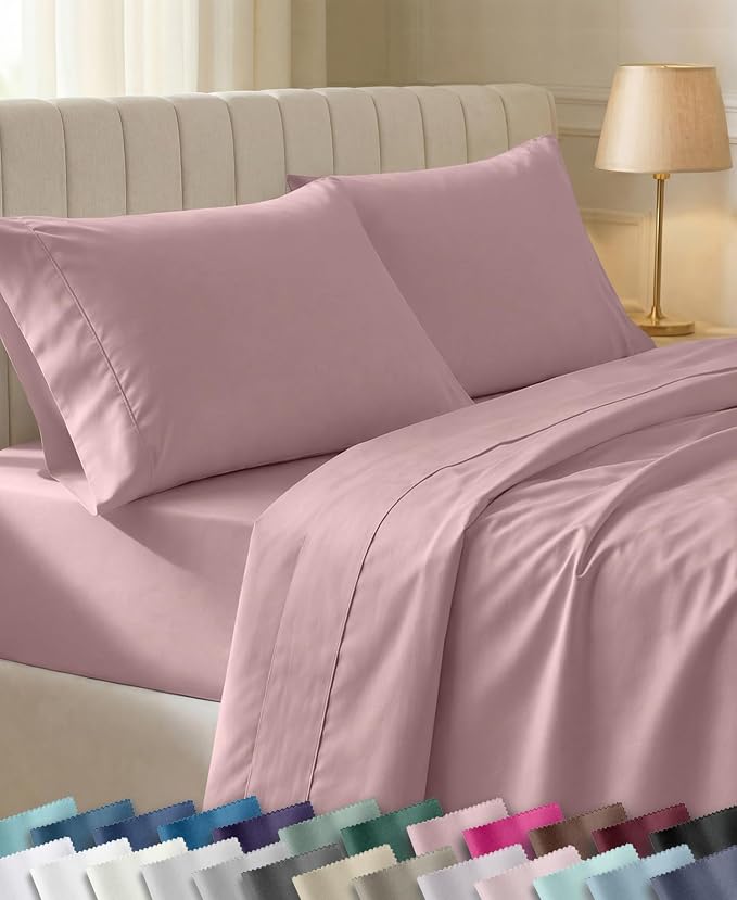 California Design Den 100% Cotton Sateen Queen Sheet Set Deep Pocket, Mauve | 400 Thread Count Backed by Good Housekeeping Seal, 16" Deep Pocket, All-Around Elastic, Durable, Easy Care