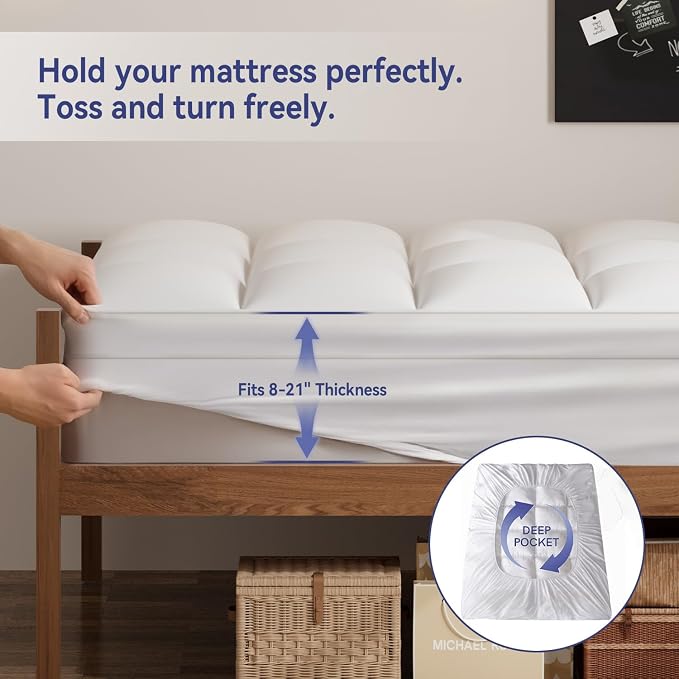 ELEMUSE Twin Mattress Topper, Extra Thick Pillow Top Mattress Pad Cover | Plush soft breathable bed topper for back pain relief, with elastic deep pocket and overfilled down alternative filling