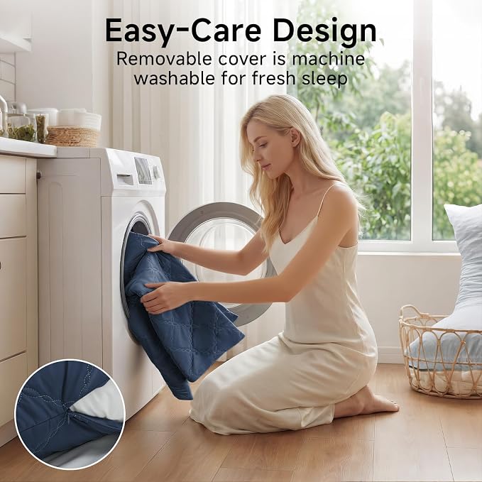 BEDELITE Cooling Body Pillow, Memory Foam Filled, Navy Blue, 20x54 Inches | Soft & Cool-Touch Quilted Nylon-Spandex Cover, Adjustable Fill, Perfect for Side Sleepers, Hot Sleepers, Pregnancy, Back Pain