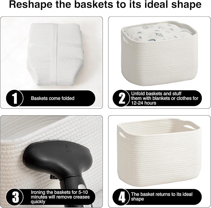 ICERZCZ Storage Baskets for Organizing & Shelves, Woven Cotton Rope Organization Bins for Dog Toys, Clothes, Books, Nursery Organizer, 15"Lx11''Wx9.5''H, (4 Packs) Off White