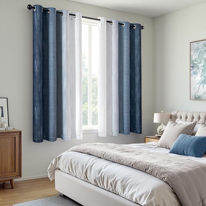 MIULEE Royal Blue and Greyish White Ombre Blackout Curtains 52Wx54L | Full Room Darkening,Thermal Insulated,54 Inch Long,Grommet Drapes for Bedroom/Living Room,Modern Window Treatments,Set of 2