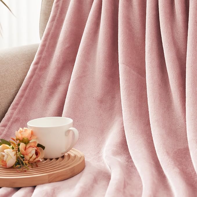 Exclusivo Mezcla Soft Large Fleece Throw Blanket for Couch, Dusty Pink | 50x70 Inches, Double-Sided Brushed Flannel, Lightweight Plush Cozy Blanket for Home Decor, All Season, Machine Washable
