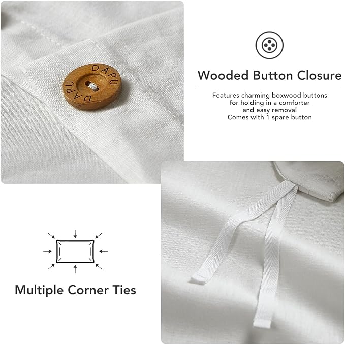 DAPU Linen Duvet Cover Set - French Linen Cotton Blend Natural Flax Soft Breathable Bedding 3 Pcs Set - 1 Duvet Cover 2 Pillowcases (Off-White/Cotton Linen, Full/Queen)