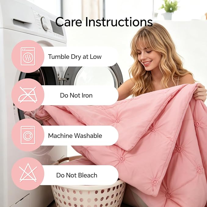 BEDELITE Queen Comforter Set Pink,Lightweight & Soft Comforter | 7 Pc Boho Bed in a Bag,Warm & Cute Bed Set for All Season,Includes Comforter,Flat & Fitted Sheets,2 Pillowcases & 2 Shams