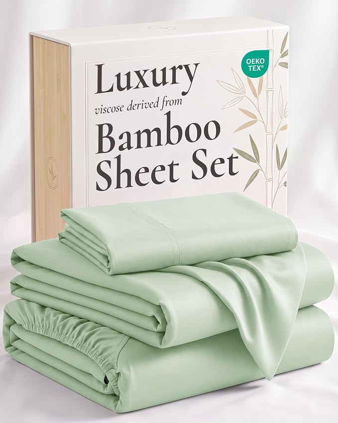 Hotel Sheets Direct 100% Viscose Derived from Bamboo Sheets Set Twin XL - Cooling Bed Sheets with 1 Pillowcase- Breathable, Moisture Wicking & Silky Soft Sheets Set- Light Green