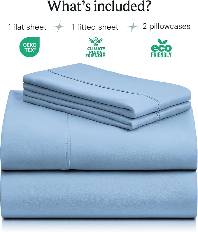 LuxClub 4 PC Queen Sheet Set, Breathable Luxury Bed Sheets, Deep Pockets 18" Wrinkle Free Cooling Sheets Machine Washable Hotel Bedding Silky Soft - Sky Queen | LuxClub Silky Fitted Sheet & Pillowcase Sets, Breathable Hotel Luxury Bedding for Mattress ...