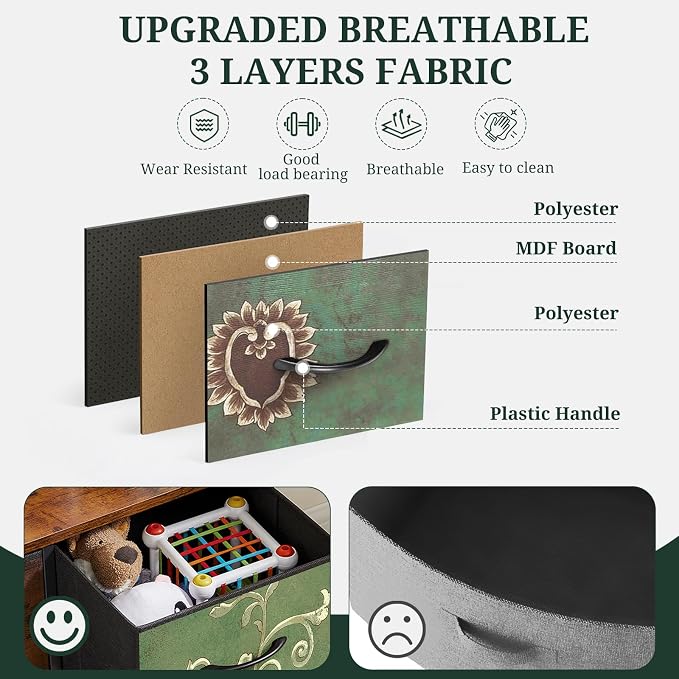 7-Drawer Dresser for Bedroom, Anti-Tip Wide Storage Organizer Fabric | Chest of Drawers TV Stand for 45" TV with Wooden Top Metal Frame for Closet, Living Room, Hallway, Entryway, Floral Painted