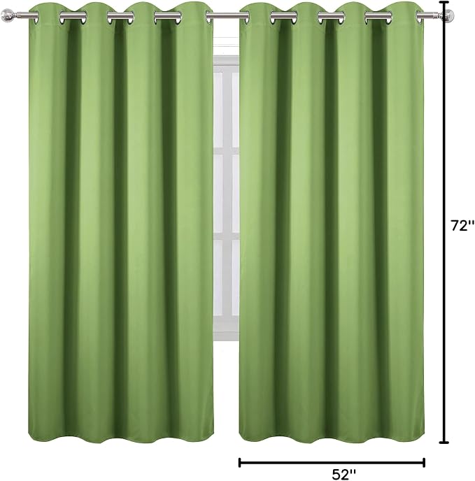 Light Green Thermal Blackout Curtains/52 x 72 Inch/Set of 2 Panels Room Darkening Curtains for Bedroom
