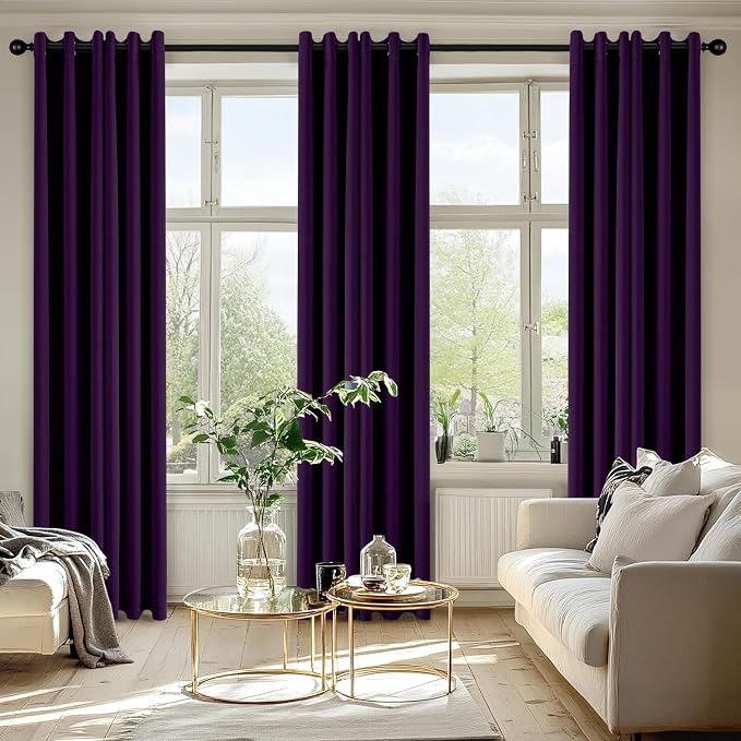 MIULEE Blackout Curtains for Bedroom 2 Panel 40 x 84 Inch Long Royal Purple | Thermal Insulated, Living Room Darkening Grommet Drapes, Noise Reducing, Light Blocking Window Treatments