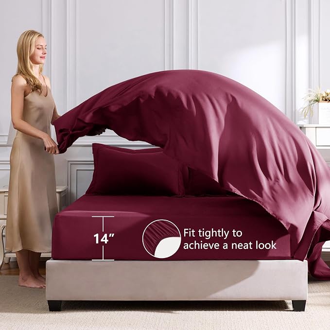 Twin XL Comforter Set with Sheets Burgundy - 5 Pieces Bed in a Bag | College Dorm Essentials, OEKO-TEX Certified, All Season, 240GSM Down-Alternative Comforter, Sheets, Pillowcase & Sham