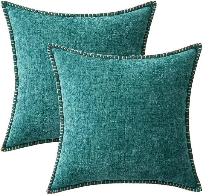 MIULEE Decorative Couch Throw Pillow Covers 20x20 Inch Teal 2 Pack | Farmhouse Pillow Covers with Stitched Edge, Soft Chenille Cushion Cases, for Sofa Bed Living Room Home Decor