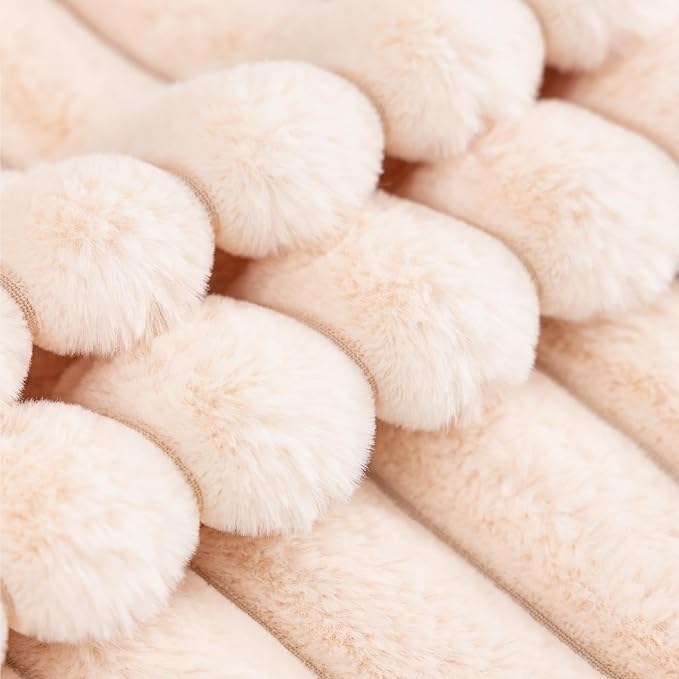 ZLINA Beige Striped Faux Fur Throw Pillow Covers 26 x 26 Inch | 2‑Pack, boho striped pillow covers,velvet back,fuzzy plush cushion covers , for sofa bed livingroom home decor
