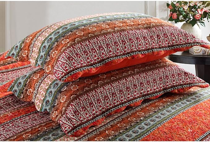 Striped Classical Cotton 3-Piece Patchwork Bedspread Quilt Sets, Queen Size