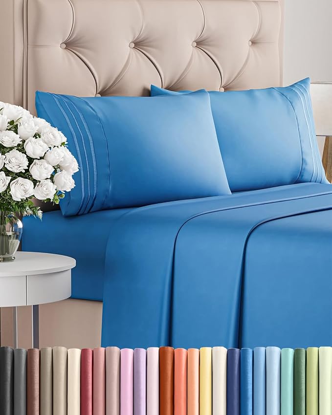 King Size 4 Piece Sheet Set - Breathable & Cooling Sheets - Royal Blue | Hotel Luxury Bed Sheets for Women & Men, Deep Pockets, Easy-Fit, Extra Soft and Wrinkle Free Sheets, Oeko-Tex Bed Sheet Set