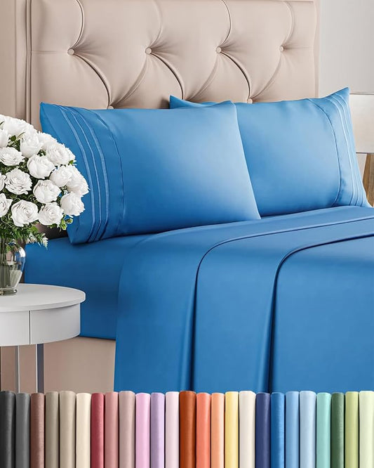 King Size 4 Piece Sheet Set - Breathable & Cooling Sheets - Royal Blue | Hotel Luxury Bed Sheets for Women & Men, Deep Pockets, Easy-Fit, Extra Soft and Wrinkle Free Sheets, Oeko-Tex Bed Sheet Set