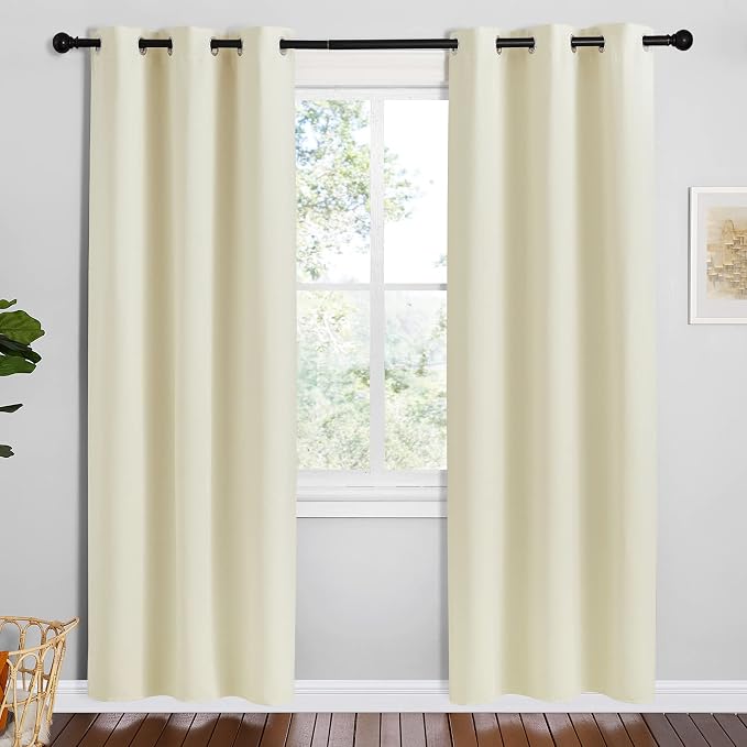 NICETOWN Kitchen Curtains for Decoration, Beige, 2 Panels, W42 x L78 inches, Thermal Insulated Grommet Room Darkening Draperies/Panels for Laundry | Blackout Thermal Insulated Grommet Draperies Panels for Laundry Bedroom Living Room, Light Blocking Noi...