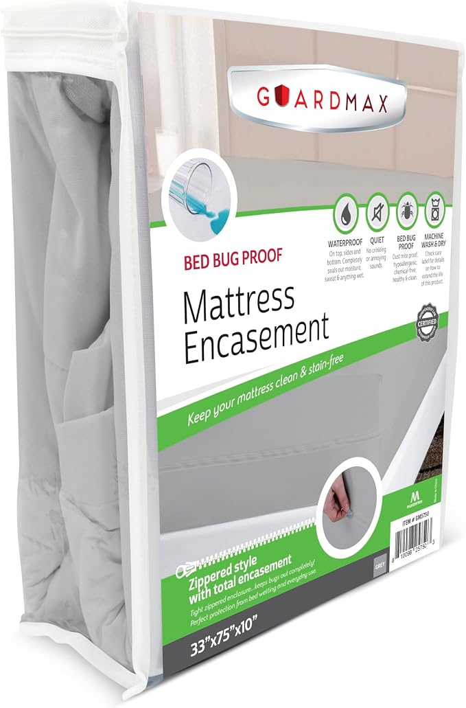 Guardmax Cot Mattress Protector Zippered, Bed Bug Mattress Cover | Waterproof, Dust Mite Proof, 6-Sided, Soft Jersey Knit, OEKO-TEX Certified, Machine Washable, Cot - 33 x 75, up to 11" Deep