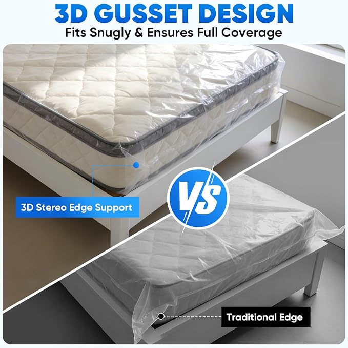 TICONN 2PK Plastic Mattress Bag for Moving Storage, Waterproof Mattress Protector Cover, Heavy-Duty Mattress Moving Supplies (4 mil, Twin) (Pack of 2)