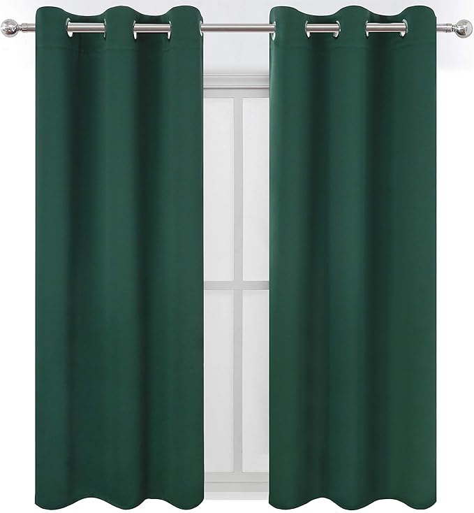 Dark Green Blackout Curtains/42 x 63 Inch/Set of Two Panels Grommet Bedroom Curtains