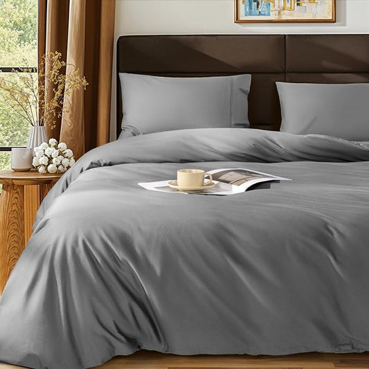 SONORO KATE 1000 Series 100% Egyptian Cotton King Duvet Cover Set,3PC | Long Staple Cotton,Sateen Weave,Soft,Breathable,Luxury Hotel Bedding,All-Season,Hidden Zipper Closure,Grey