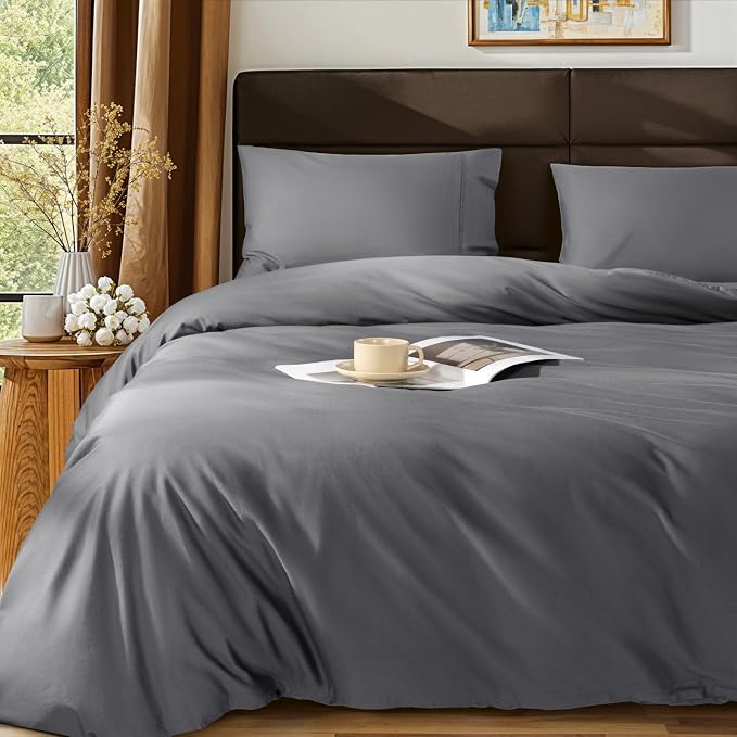 SONORO KATE 1000 Series 100% Egyptian Cotton King Duvet Cover Set,3PC | Long Staple Cotton,Sateen Weave,Soft,Breathable,Luxury Hotel Bedding,All-Season,Hidden Zipper Closure,Dark Grey