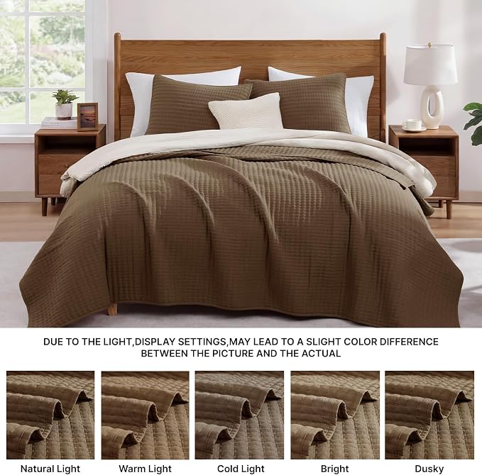 Queen Quilt-Lightweight Bedspreads Coffee Queen Size Quilt Bedding Set | Soft Coverlet with 2 Pillow Shams for All Seasons, Suitable for Bed, Couch, 3 Pieces, 90"x94"