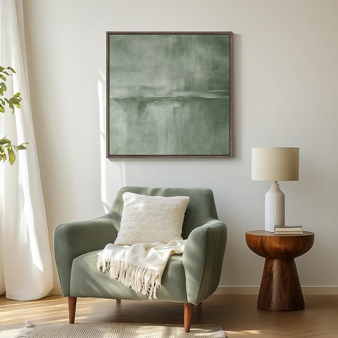 Framed Modern Green Abstract Wall Art Decor for Living Room, 30x30 In | Sage green, Canvas prints, Minimalist pictures, Contemporary art, Square paintings, Dining room, Bedroom, Office wall decor