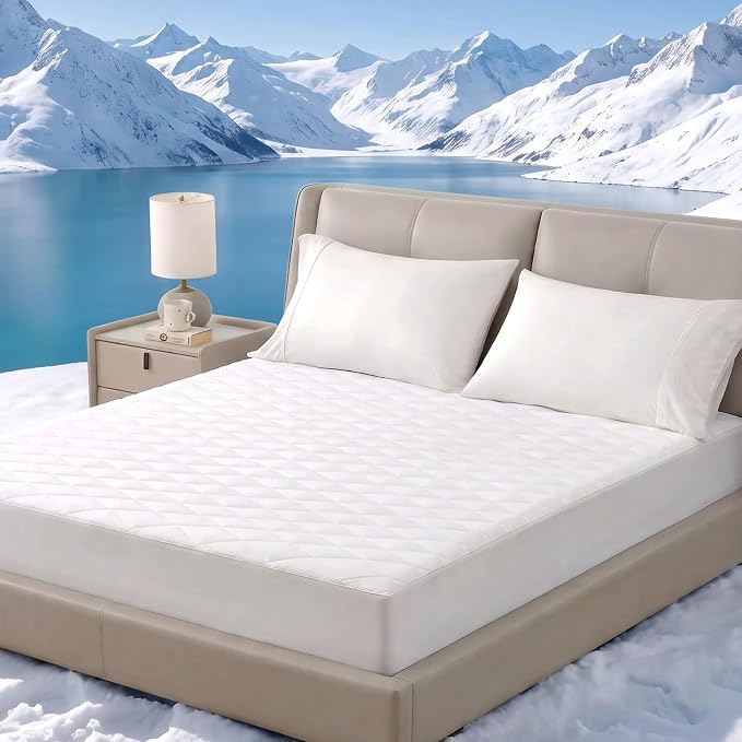 Cozy Bliss Leakproof Cooling Mattress Pad Full, Q-Max>0.45 Soft Noiseless Breathable Mattress Topper Cover, with Deep Pocket Fits 8–18 Inches for Summer Bed Hot Sleepers, White