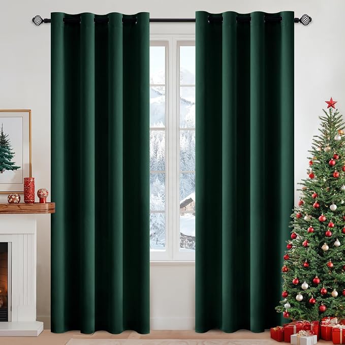 MIULEE Hunter Green Blackout Bedroom Curtains Drapes 72 Inch Long 52"x72" | Grommet Top, Room Darkening Window Drapes, Privacy Protection, Thermal Insulated, Heat Blocking, Light Blocking